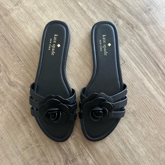 kate spade Shoes - kate spade Black Floral Slide Sandals with Rose Accent
